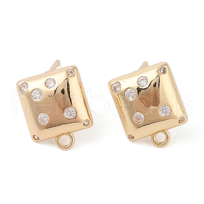Brass Pave Clear Cubic Zirconia Stud Earring Findings KK-N256-02G-B-1