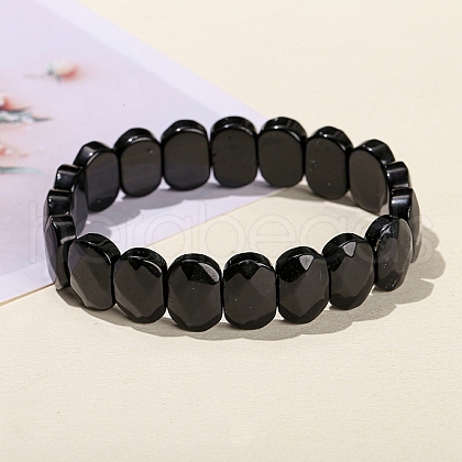 Natural Obsidian Oval Bead Stretch Bracelets for Men Women PW-WG50701-03-1