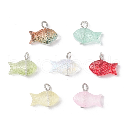 Fish Spray Painted Glass Pendants PALLOY-JF03779-1
