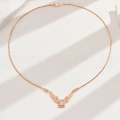 Elegant Vintage Brass Pave Cubic Zirconia Women's Rectangle Pendant Necklaces DI2317-6-1