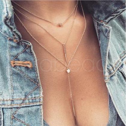 3-layer Alloy Column & Flat Round Pendant Necklaces for Women WG7240D-02-1