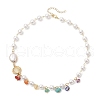 Round Shell Pearl & Natural Keshi Pearl Link Chain Necklaces NJEW-JN05332-4