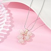 Leaf Copper Wire Wrapped Natural Rose Quartz Beaded Pendant Necklaces NJEW-JN05218-05-1