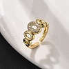 Oval Brass Micro Pave Clear Cubic Zirconia Cuff Rings for Women RJEW-S622-09G-2