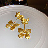 Butterfly Brass Dangle Stud Earrings EJEW-H156-02G-1