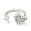 Cubic Zirconia Heart Open Cuff Ring with ABS Plastic Pearl Beaded RJEW-M148-05P-1