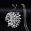 304 Stainless Steel Hollow Cut American Indian Chief Pendant Necklaces NJEW-H065-13P-1