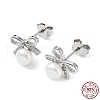 Anti-Tarnish Cubic Zirconia Bowknot with Natural Pearl Stud Earrings EJEW-F318-09P-3