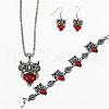 Owl Alloy & Synthetic Turquoise Pendant Necklaces & Dangle Earrings & Link Bracelets Sets FS-WG40159-01-2
