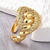 Brass Micro Pave Cubic Zirconia Adjustable Open Cuff Rings for Women RJEW-K292-05G-3