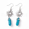 Synthetic Turquoise Bullet with Sun Dangle Earrings EJEW-I276-01P-11-2