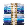 10Pcs Polymer Clay Disc & Glass & Brass Beaded Stretch Bracelets Set BJEW-JB09676-01-1