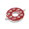 Rack Plating Brass Clear Cubic Zirconia Donut Connector Charms KK-A234-030P-02-3