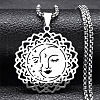 304 Stainless Steel Hollow Moon Star Flower Pendant Necklaces for Women NJEW-K283-35P-1