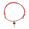 2Pcs 2 Style Heart & Skeleton Key Alloy Enamel Braided Bead Bracelets Set BJEW-JB09772-4