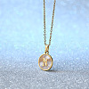 Flat Round Stainless Steel Pave Natural White Shell Initial Pendant Necklaces for Women FS-WG6FA45-14-1