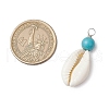 Natural Cowrie Shell & Round Dyed Synthetic Turquoise Pendants PALLOY-JF03809-02-2