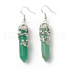 Natural Green Aventurine Bullet with Flower Dangle Earrings EJEW-G300-02P-07-2