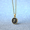 Alloy Black Enamel Flat Round with Letter Pendant Necklaces for Women WG4B845-06-1