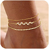 Brass Crystal Rhinestone Leaf Link 3 Layer Anklets for Women FS-WG032DF-08-1