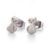 304 Stainless Steel Kitten Stud Earrings EJEW-F227-11P-1