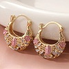 Flower Pattern Brass Enamel Hoop Earrings FS-WGDF85D-01-1