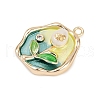 Brass Enamel & Natural Pearl Oval with Rose Flower Pendants KK-K351-47G-02-2