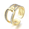 Brass Micro Pave Cubic Zirconia Open Cuff Rings RJEW-D313-11PG-4