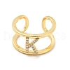 Clear Cubic Zirconia Initial Letter Open Cuff Ring RJEW-A012-01G-K-1