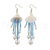 3Pairs Glass & Natural Shell & Non-magnetic Synthetic Hematite Dangle Earrings EJEW-MZ00383-4