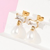 Teardrop with Rectangle 304 Stainless Steel Clear Cubic Zirconia Dangle Stud Earrings EJEW-F366-01G-01-4