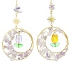 Natural Amethyst Chip & Alloy Ring Pendant Decorations HJEW-TA00119-02-1