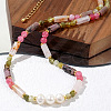 Bohemian Style Natural Rhodonite Cuboid & Pearl Beaded Necklaces ZZ6788-2
