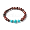 Natural Map Jasper & Natural Wood & Synthetic Turquoise(Dyed) Stretch Bracelets Set for Girl Women BJEW-JB06893-2