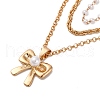Alloy & Plastic Pearl 3 Layer Necklaces NJEW-U013-02G-2