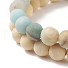 2Pcs 2 Style Natural Flower Amazonite & Lava Rock & Wood Stretch Bracelets Set with Tassel and Alloy Hamsa Hand Charms BJEW-JB08347-6