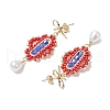 Transparent Electroplate Glass Beads Rhombus with Bowknot Dangle Stud Earrings EJEW-MZ00430-4