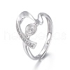 Anti-Tarnish Adjustable Rhodium Plated 925 Sterling Silver Finger Ring Components STER-F048-23P-1