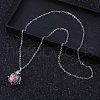Brass Essential Oil Diffuser Hollow Round Cage Pendant Necklaces with Pink Felt Wool Ball Inside RA9703-2