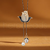 Flower Alloy Crystal Rhinestone & Plastic Pearl Long Tassel Y Necklaces for Women FS-WG6712B-02-1