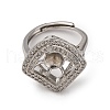 Rhombus Brass Micro Pave Clear Cubic Zirconia Adjustable Ring Settings KK-D378-34P-2