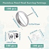 SOFPLATE 100Pcs Flat Round Stainless Steel Stud Earring Settings STAS-SP0001-61D-P-2