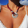 Bohemian Double Ring Alloy Pendant Waxed Imitation Leather Cord Necklaces for Women FS-WG722D8-01-3
