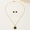 Elegant Stainless Steel Flat Round Stud Earrings & Necklaces Set for Women RX5936-1