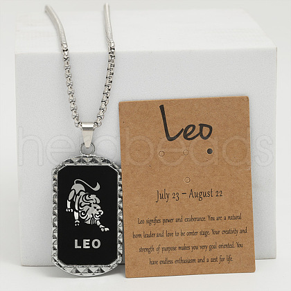Rectangle with Twelve Constellations Pattern Alloy Pendant Necklaces WGEC014-05-1