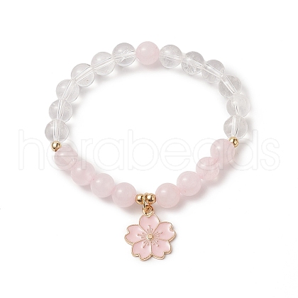 Natural Rose Quartz & Quartz Crystal Beaded Stretch Bracelet BJEW-TA00246-1