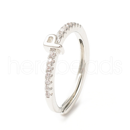 Clear Cubic Zirconia Initial Letter Adjustable Ring RJEW-C052-01P-P-1