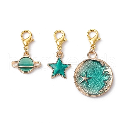 Planet/Star/Flat Round Alloy Enamel Pendant Decorations HJEW-JM01620-1