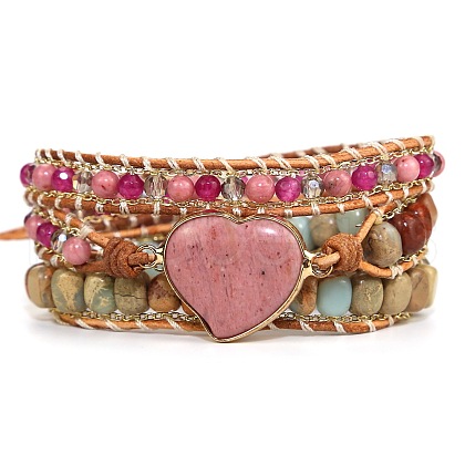 Bohemia Style Heart Natural Rhodochrosite & Shoushan Beads Multi-strand Bracelets FS-WGBC1C4-02-1