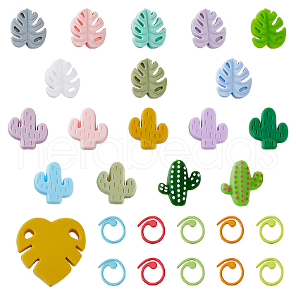 DICOSMETIC Cactus & Monstera Leaf Food Grade Eco-Friendly Silicone Beads DIY-DC0002-22-1
